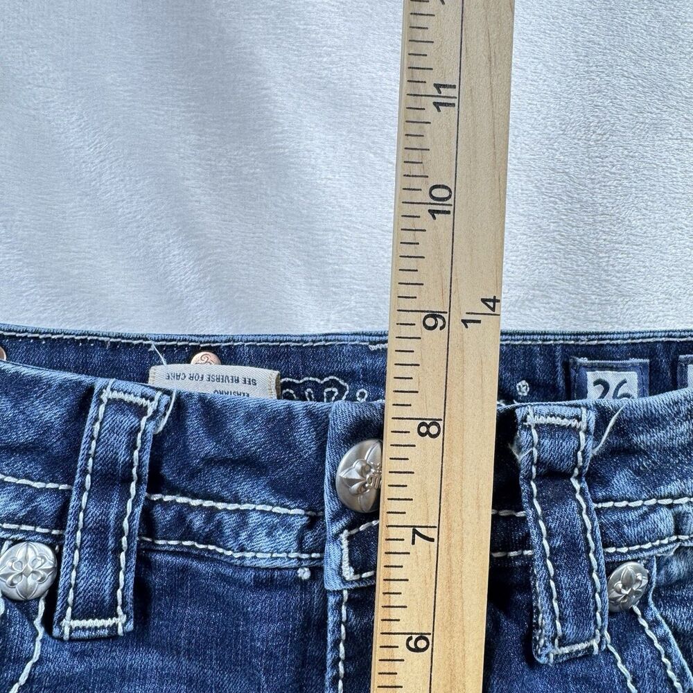 Miss Me Jeans Shorts Women's 26 ALTERED* Raw Hem Denim Embellished Blue Skinny - Picture 4 of 16